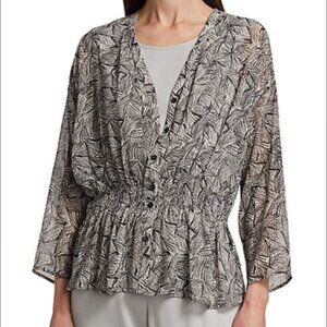 NIC + ZOE Forage Shirt Jacket Blouse Button Peplum Hem Smocked Waist Size S